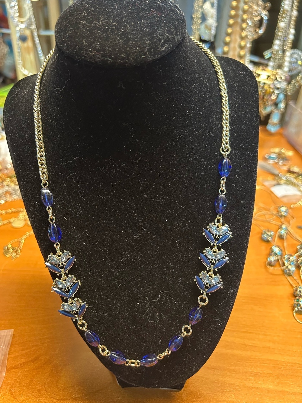 Talbots Navy Blue Crystal Leaf Pendant Necklace